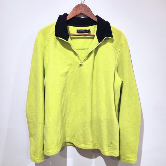 Nautica Mens Lime Green 1/4 Zip Fleece Pullover Jacket Size Medium Gorpcore - Picture 1 of 9